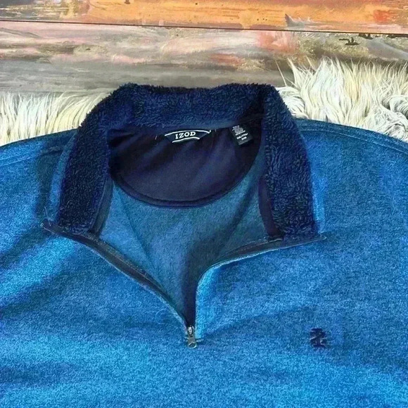 IZOD Blue Heathered Faux Sherpa Lined Lapel Quarter Zip Sweater Pullover, XXL - Picture 3 of 7